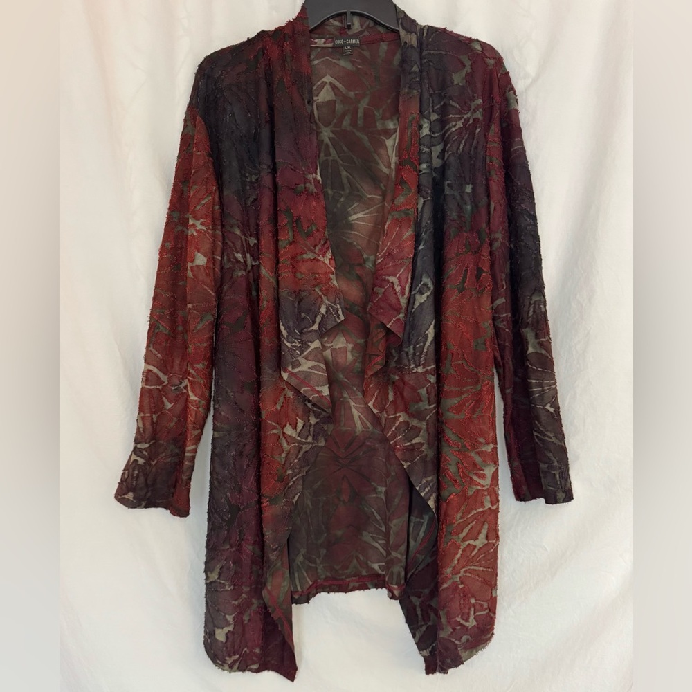 Coco + Carmen Boho Velvet Burnout Knit Flowy Jacket - Picture 3 of 7